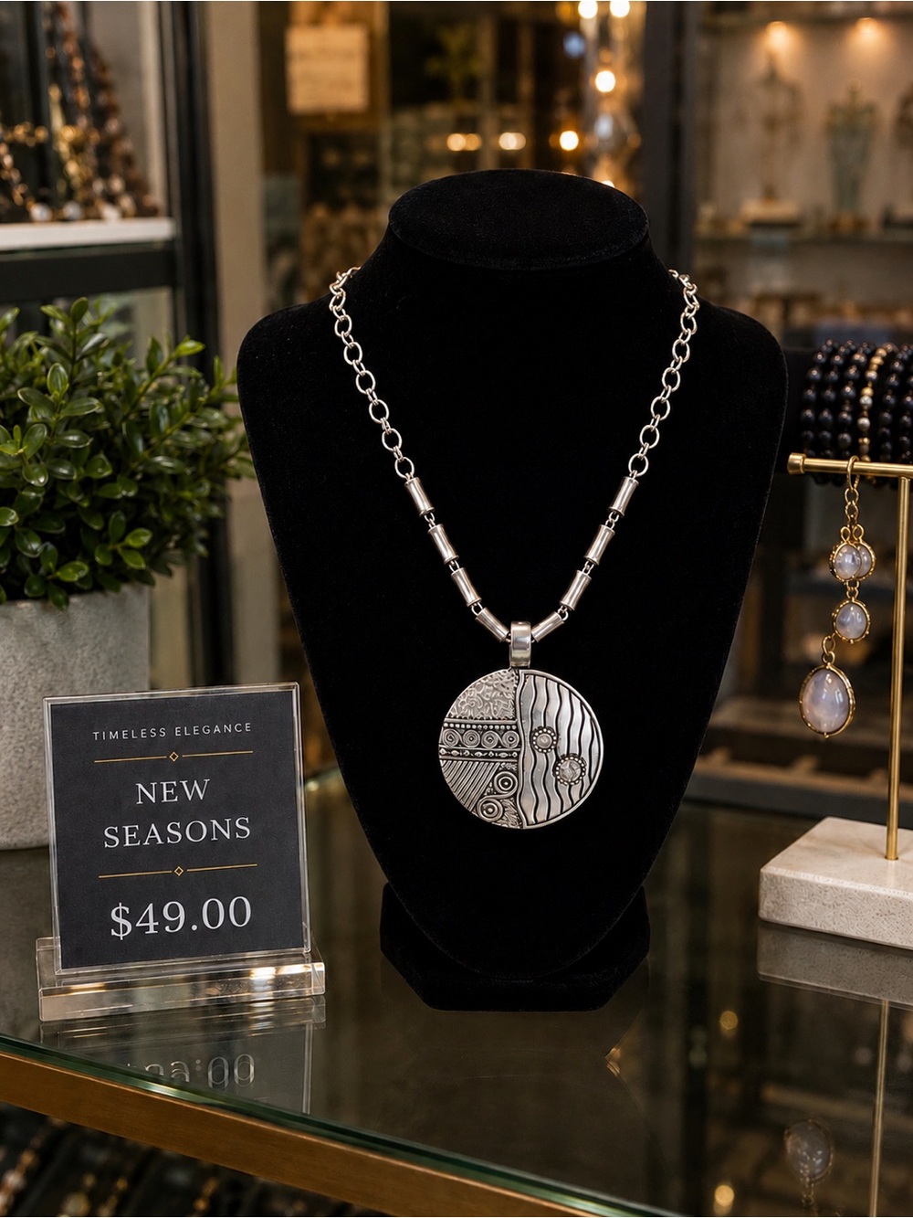 Premier Designs Silver-Tone Engraved Medallion Necklace